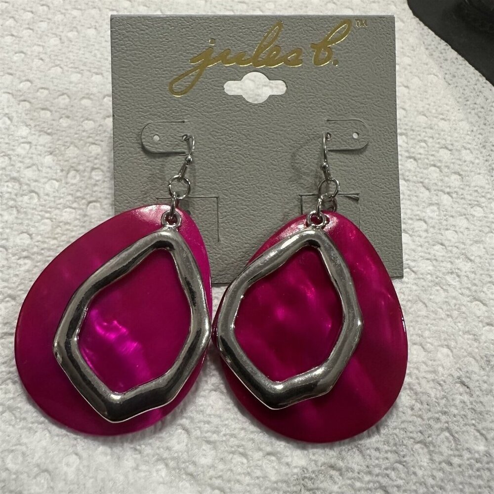 Jules B Pink Teardrop Dangle Earrings with Abstract Silver Accent Statement